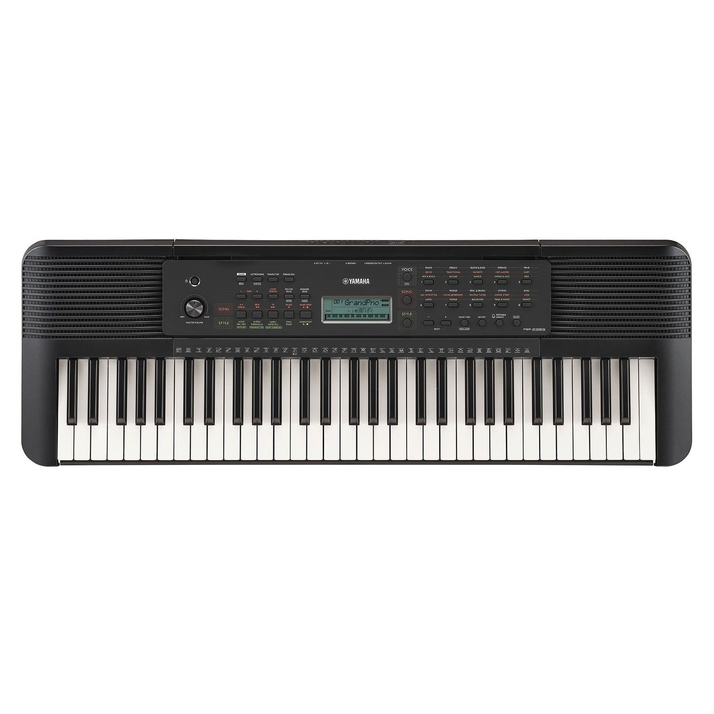 Yamaha PSR-E283 Kenya — overhead front view showing 61 keys, LCD display and full control panel