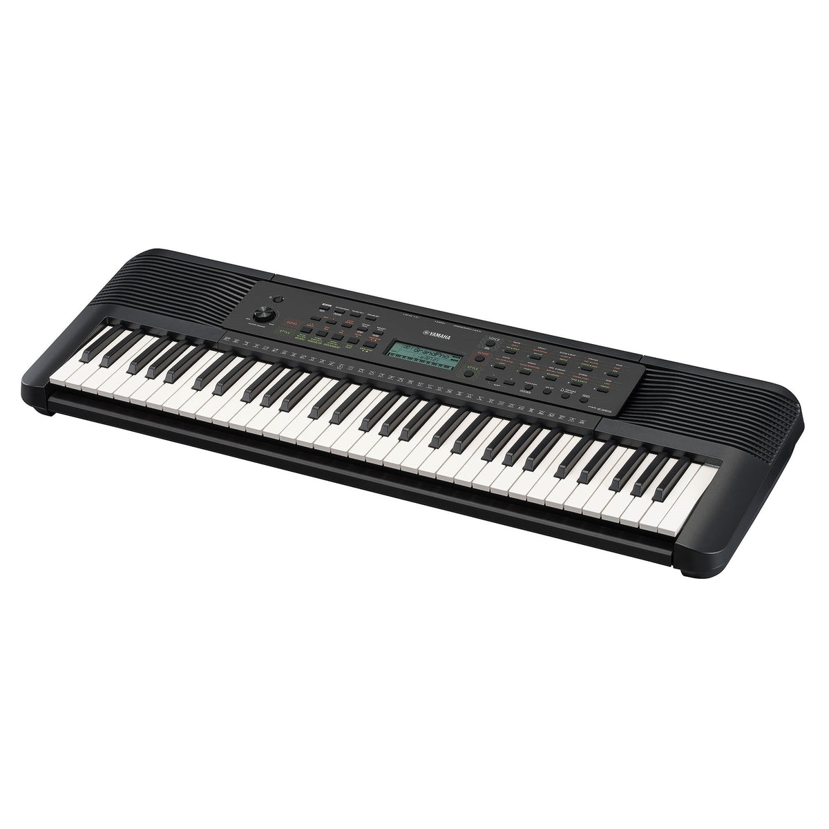 Yamaha PSR-E283 Kenya — left-side angle view showing 61 keys and built-in speaker grille