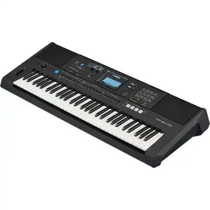 Yamaha PSR-E473 keyboard Kenya — 3/4 angled view of 61-key portable keyboard, black, no accessories`