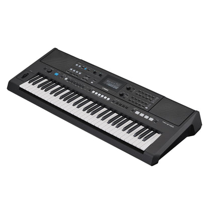 Yamaha PSR-E483 Kenya portable keyboard angled view showing Live Control Knobs and Pitch Bend wheel