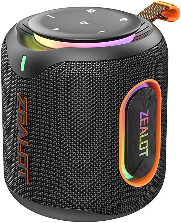 ZEALOT M1 Bluetooth Speaker front view showing 30W waterproof design and controls