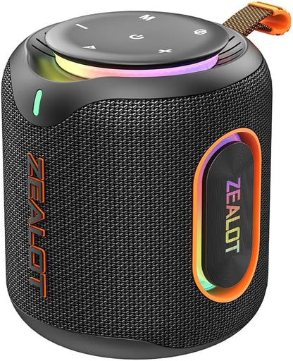 ZEALOT M1 Bluetooth Speaker front view showing 30W waterproof design and controls