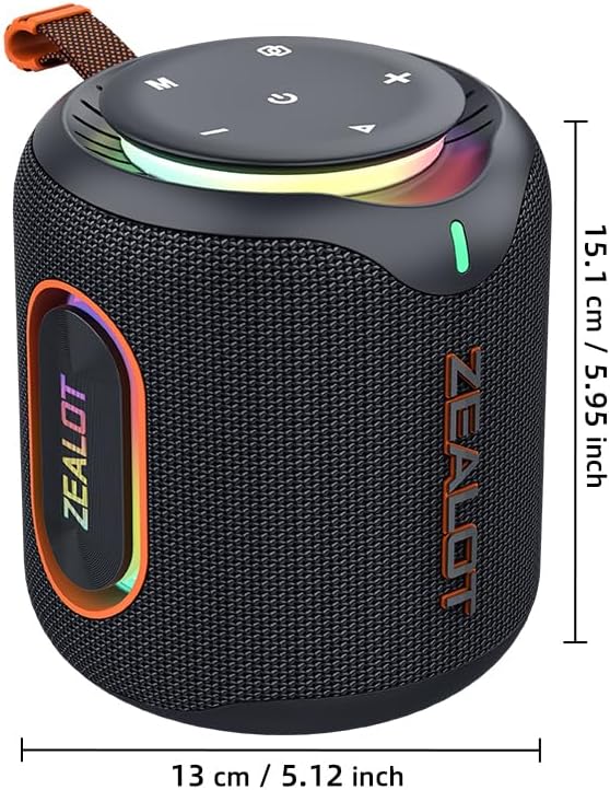 ZEALOT M1 Bluetooth Speaker packaging and spec sheet showing Bluetooth 5.4 and 30W output