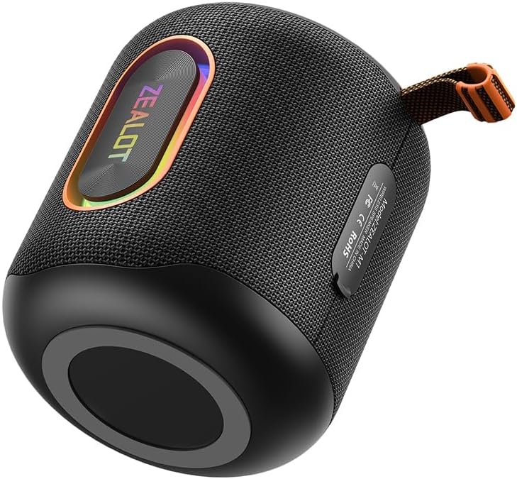 ZEALOT M1 Bluetooth Speaker side profile highlighting IPX6 waterproof rugged build