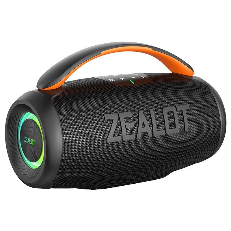 ZEALOT P11 Bluetooth Speaker side profile showing Type-C charging port and body depth, Black variant