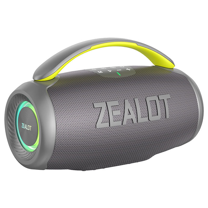 ZEALOT P11 Bluetooth Speaker side profile showing Type-C charging port and body depth, Grey variant