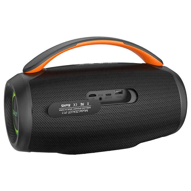 ZEALOT P11 Bluetooth Speaker side profile showing Type-C charging port and body depth, Grey variant