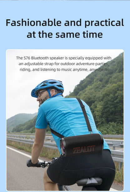 ZEALOT S76 Bluetooth speaker Kenya worn via adjustable shoulder strap by cyclist on outdoor road