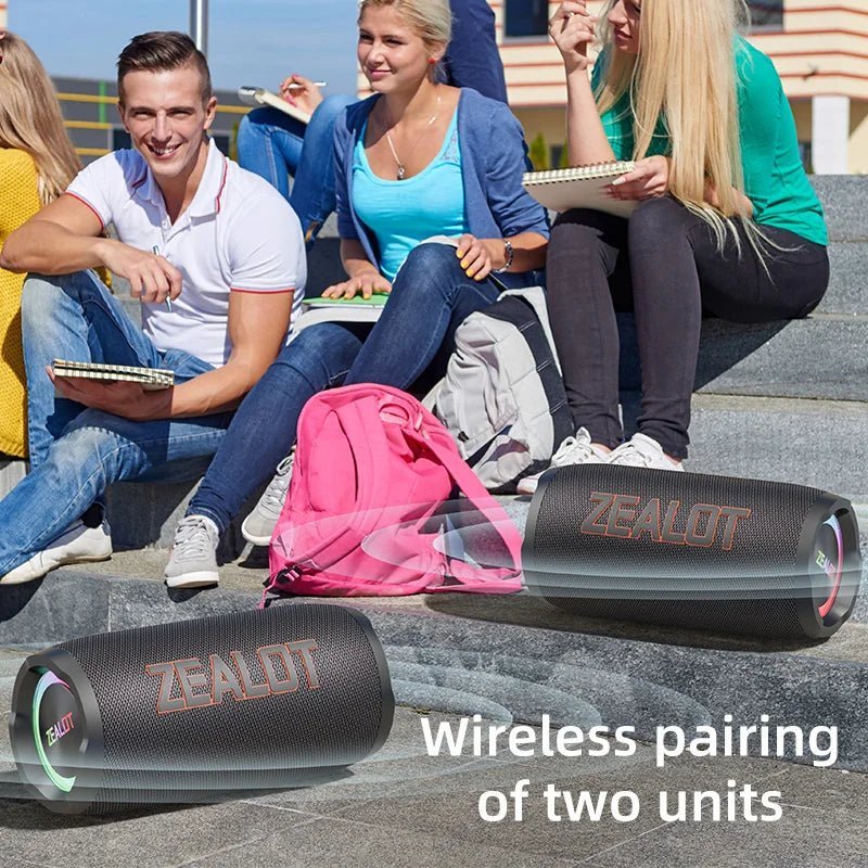 ZEALOT S76 Bluetooth speakers Kenya paired wirelessly outdoors with group of friends on steps