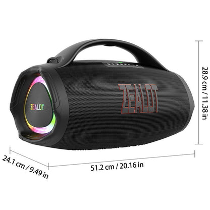 ZEALOT S98 160W Bluetooth speaker top view showing TF card slot and LED indicators