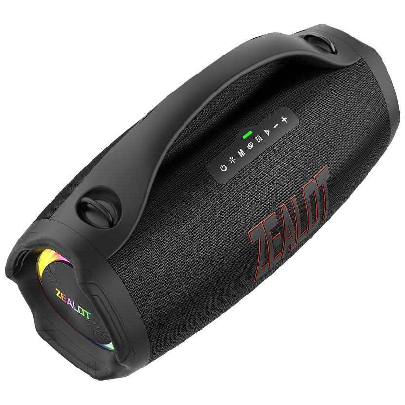 ZEALOT S98 160W Bluetooth speaker side profile showing Type-C charging port and controls