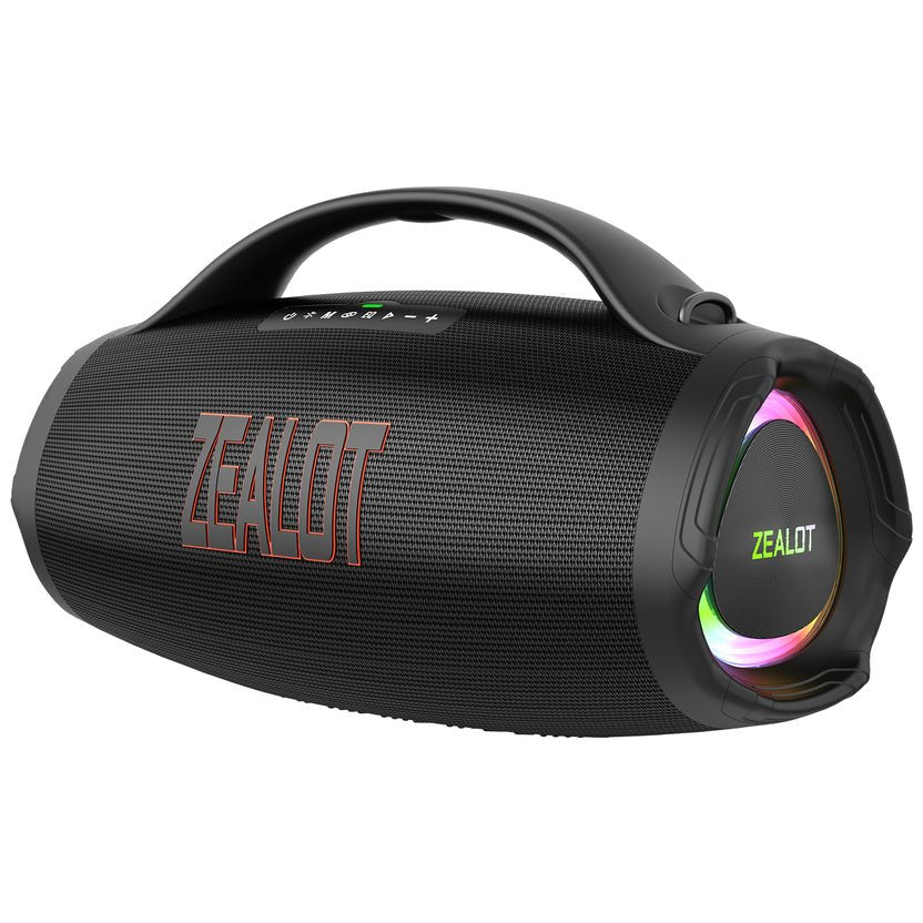 ZEALOT S98 160W Bluetooth speaker side profile showing Type-C charging port and controls