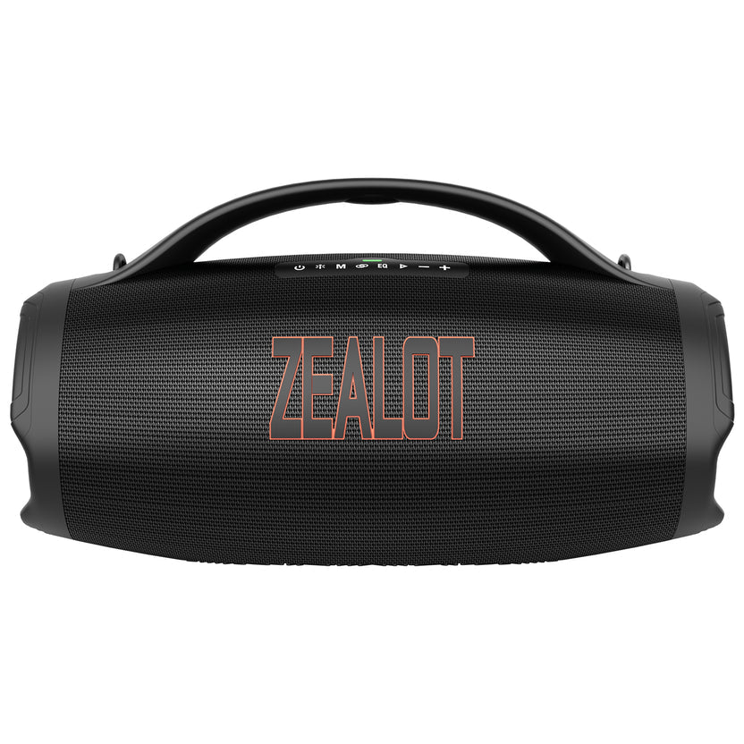 ZEALOT S98 160W Bluetooth speaker front view — IPX6 waterproof outdoor speaker in Black