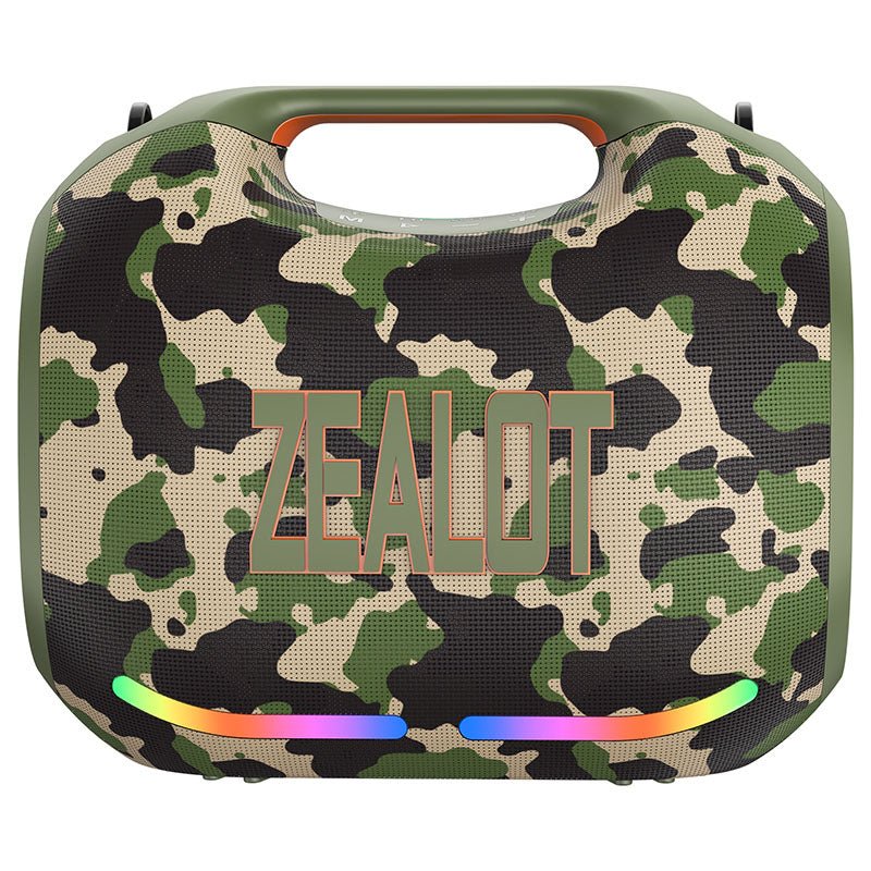 ZEALOT ZE01 waterproof speaker side profile, Type-C charging, 120W portable audio Kenya Camouflage