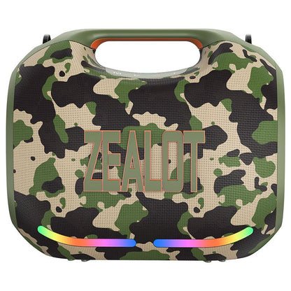 ZEALOT ZE01 waterproof speaker side profile, Type-C charging, 120W portable audio Kenya Camouflage