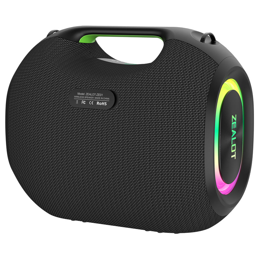 ZEALOT ZE01 waterproof speaker connectivity ports, Bluetooth 5.4, TF card slot, Type-C