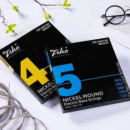 Ziko bass guitar strings Kenya DN-045100 4-string and DN-045125 5-string nickel wound packaging`