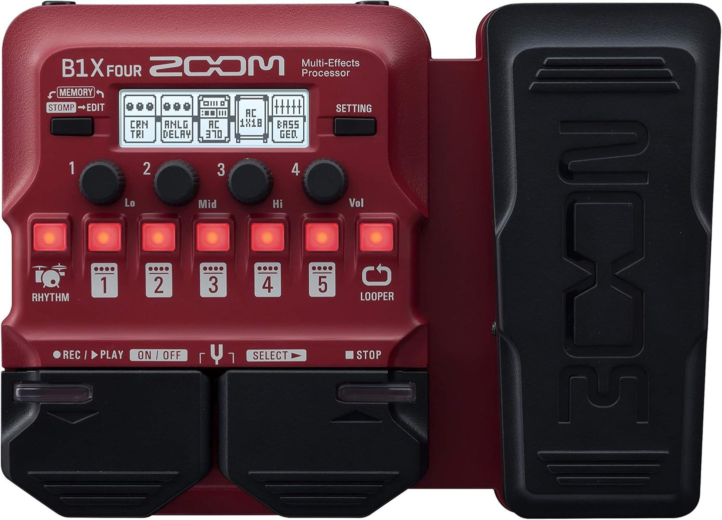 Zoom B1X Four bass multi-effects processor with expression pedal, front view