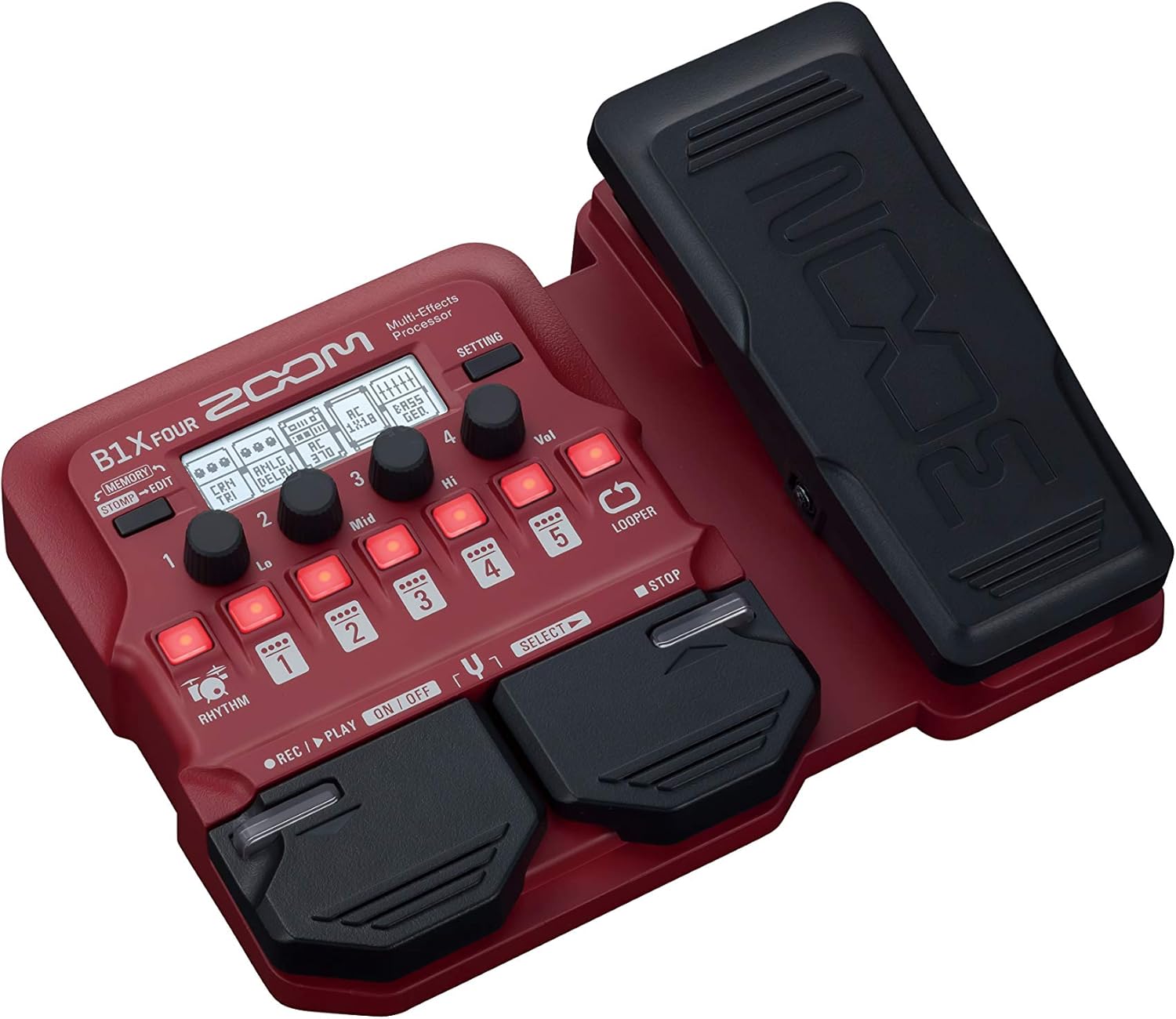 Zoom B1X Four compact bass processor angled view, available in Kenya at Zamar Audio