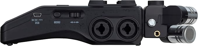 Zoom H6 recorder Kenya bottom edge showing USB port, Menu button, navigation controls and dual XLR/TRS combo inputs