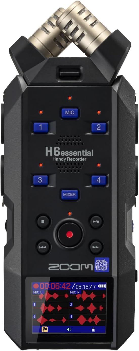 Zoom H6essential 32-bit float recorder side profile showing inputs and controls