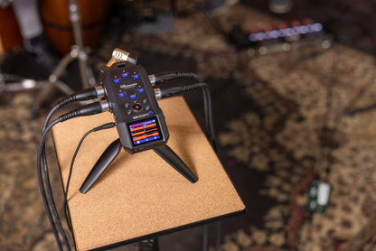 Zoom H6essential 32-bit float recorder side profile showing inputs and controls